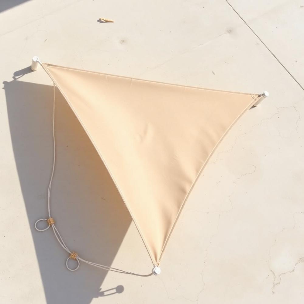 Triangle Sun Shade Canopy folded with its rope and ring fixing kit